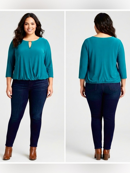 New York & Company Tops - New York & Company Teal Keyhole Blouson Hem Top